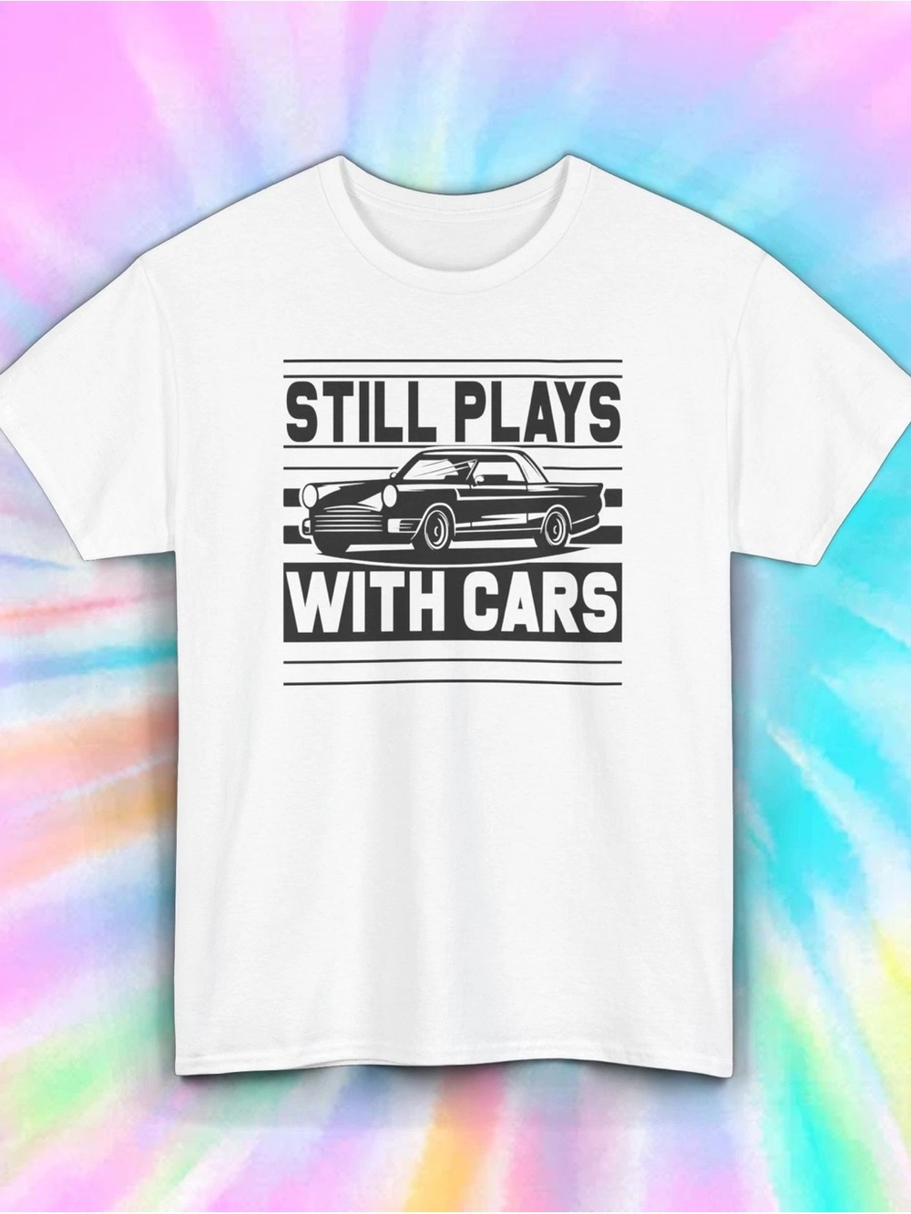 Men's White 'Still Plays With Cars' Graphic Tee